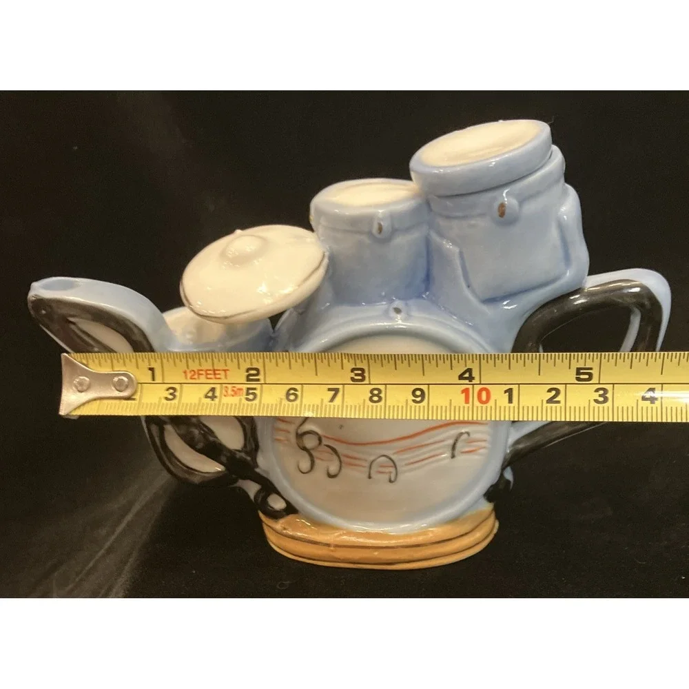 Drum Set Kit Teapot Blue RARE Decor Drummer Music Band Theme Tea Pot Snare